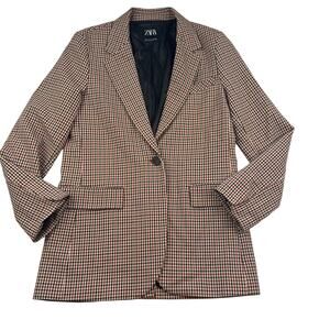 Zara Academia Preppy Career Business Classic Plaid Blazer Women's Size Small